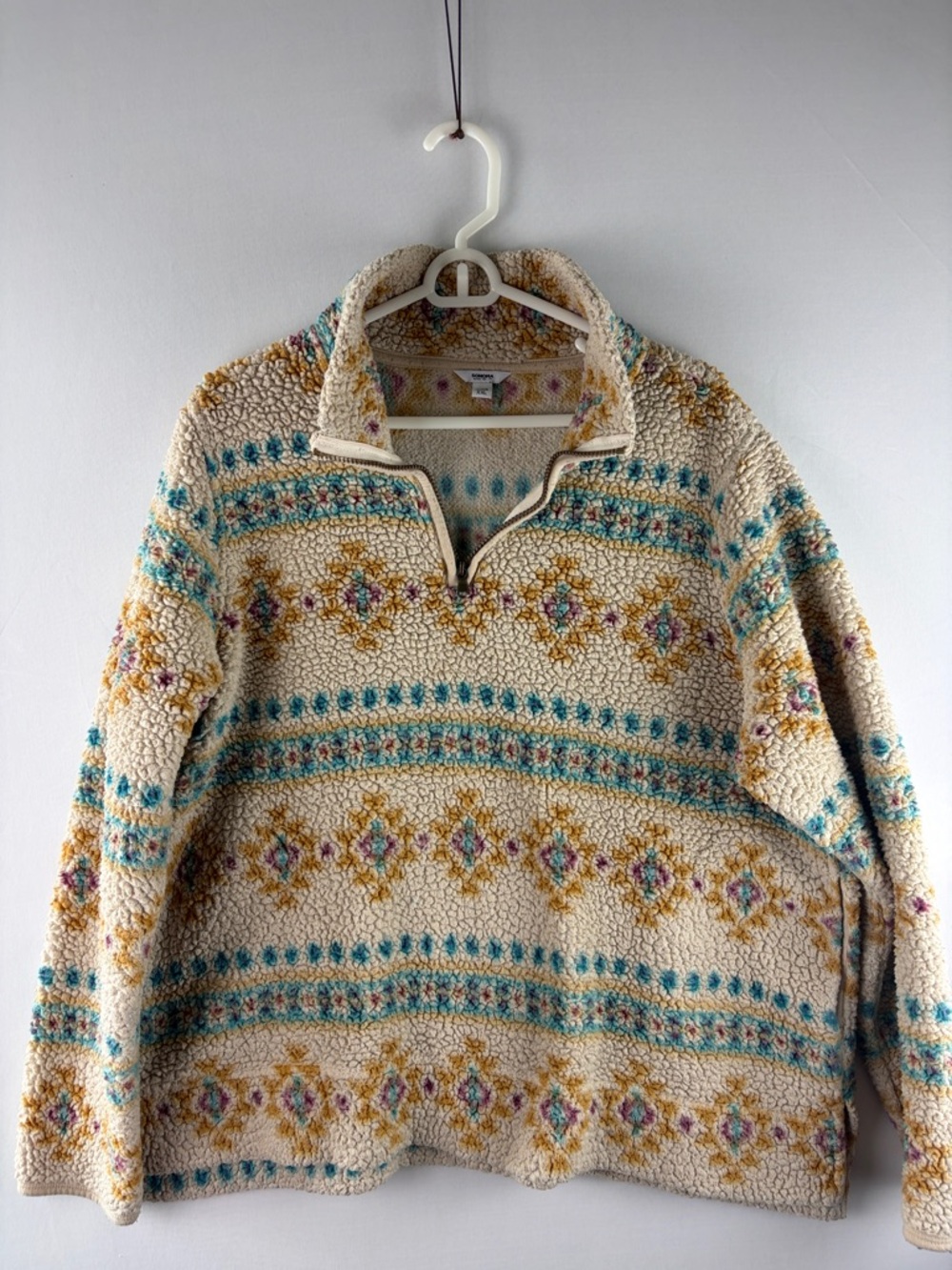 Sonoma Cream Sherpa Zip-Up with Teal and Gold Pattern